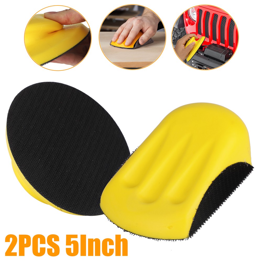 2PACK 5" Foam Hand Sanding Blocks Pad Mouse & Round Hook Loop Disc Backing Plate