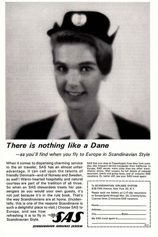 1963 SAS: Flight Attendant, Nothing Like a Dane Vintage Print Ad
