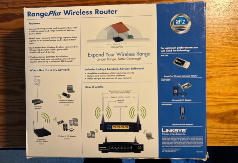 Cisco Linksys RangePlus MIMO Wireless Router WRT100