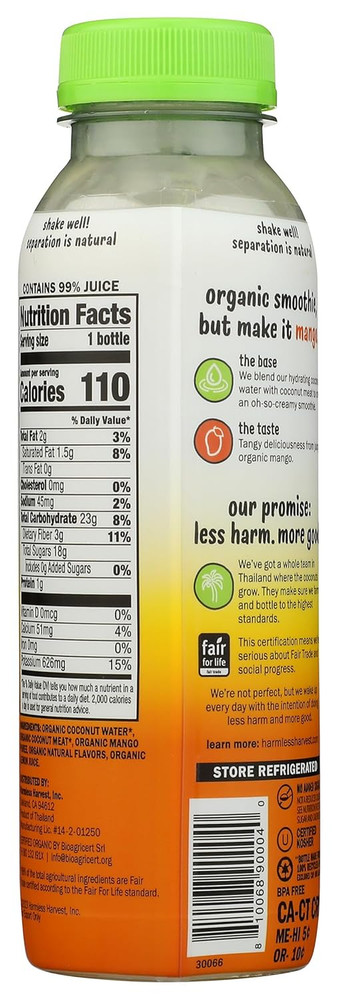 , Organic Mango Coconut Smoothie, 10 Fl Oz Bottle