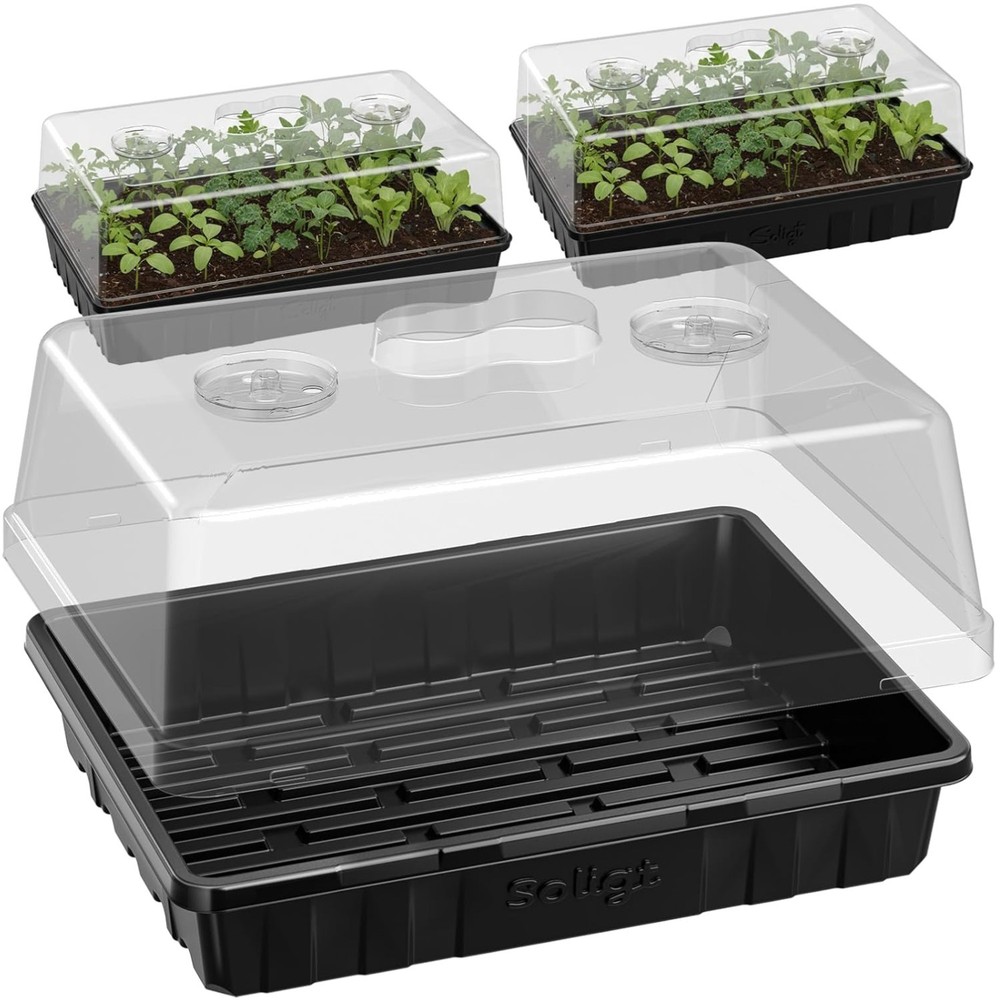 Strong Plastic Seed Starter Trays Set with 5" High Humidity Domes for Seedlings