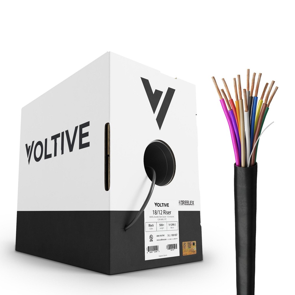 Voltive 18/12 Low Voltage Wire, Riser CL3R, Black, 500ft