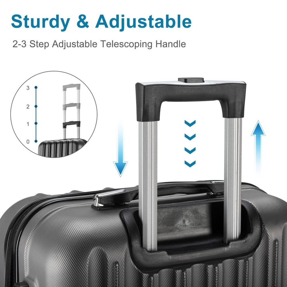 Dark Gray ABS 4-in-1 Trolley Case 16-28in,Vertical Pattern & Handle,N101 Upgrade