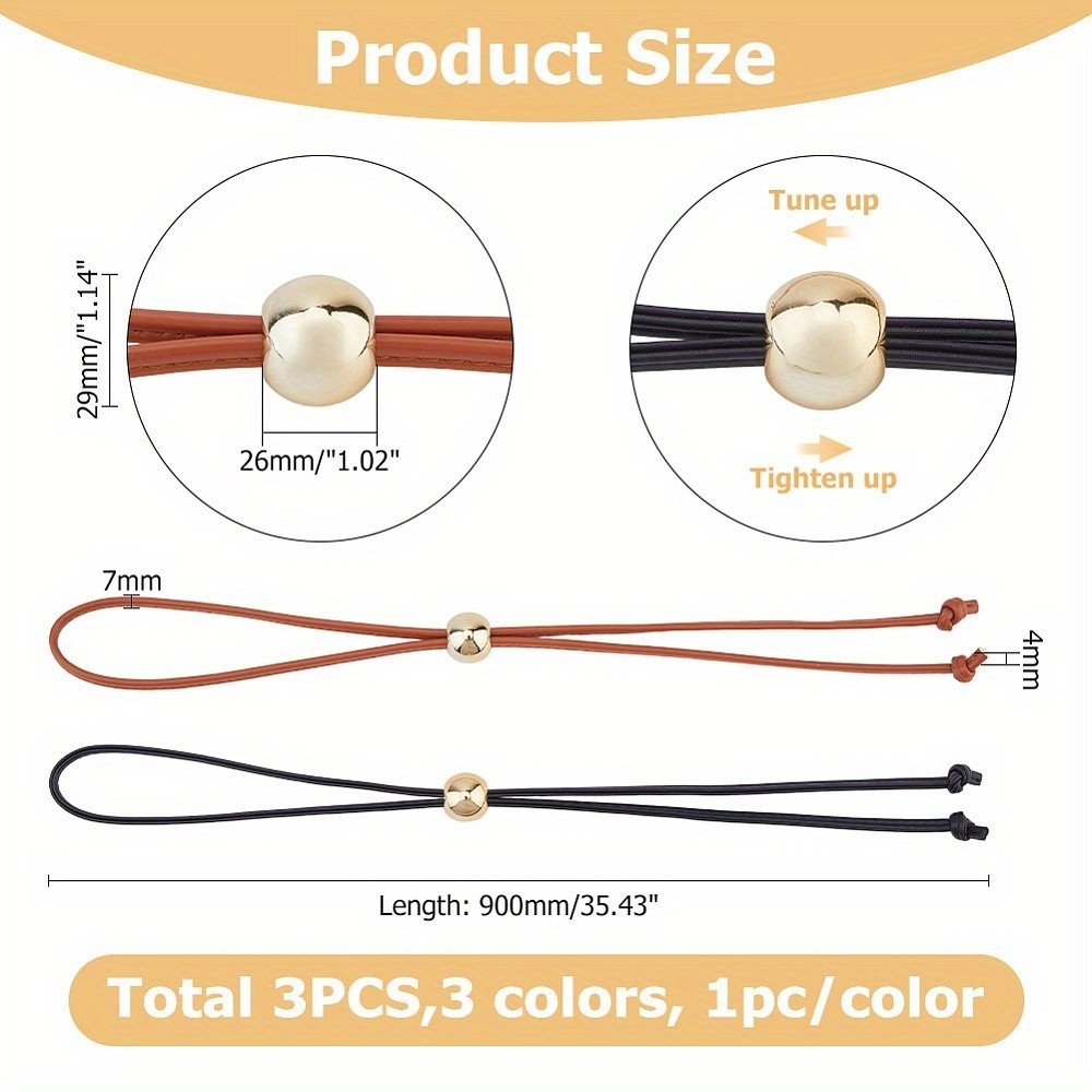 3pcs Detachable PU Leather Drawstring Pull String Purse Strap with Plastic