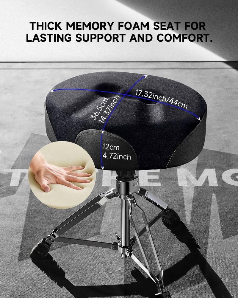 Donner Saddle Drum Throne, Drum Stool with Thickened Memory Foam Ergonomic Seat
