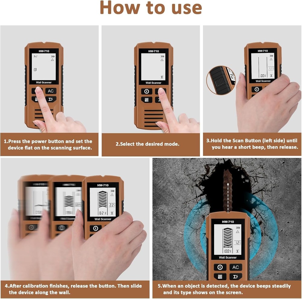 Stud Finder Wall Scanner, 5 in 1 Stud Detector with HD LCD Display, Stud Locator