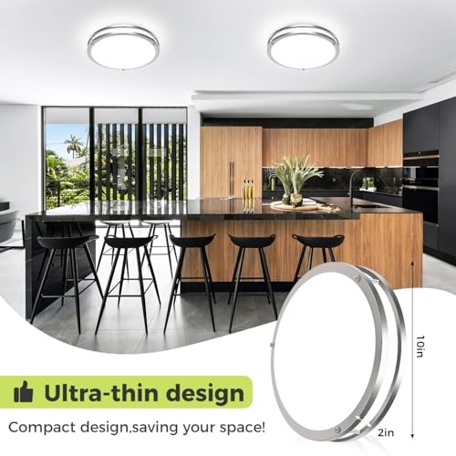 Flush Mount LED Ceiling Light with Remote, 10inch-1Pack Brushed Nickel