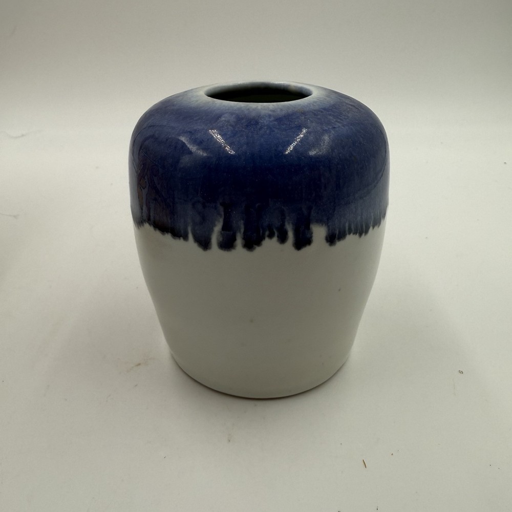 Blue & White Studio Art Pottery Vase, 4.25” Tall