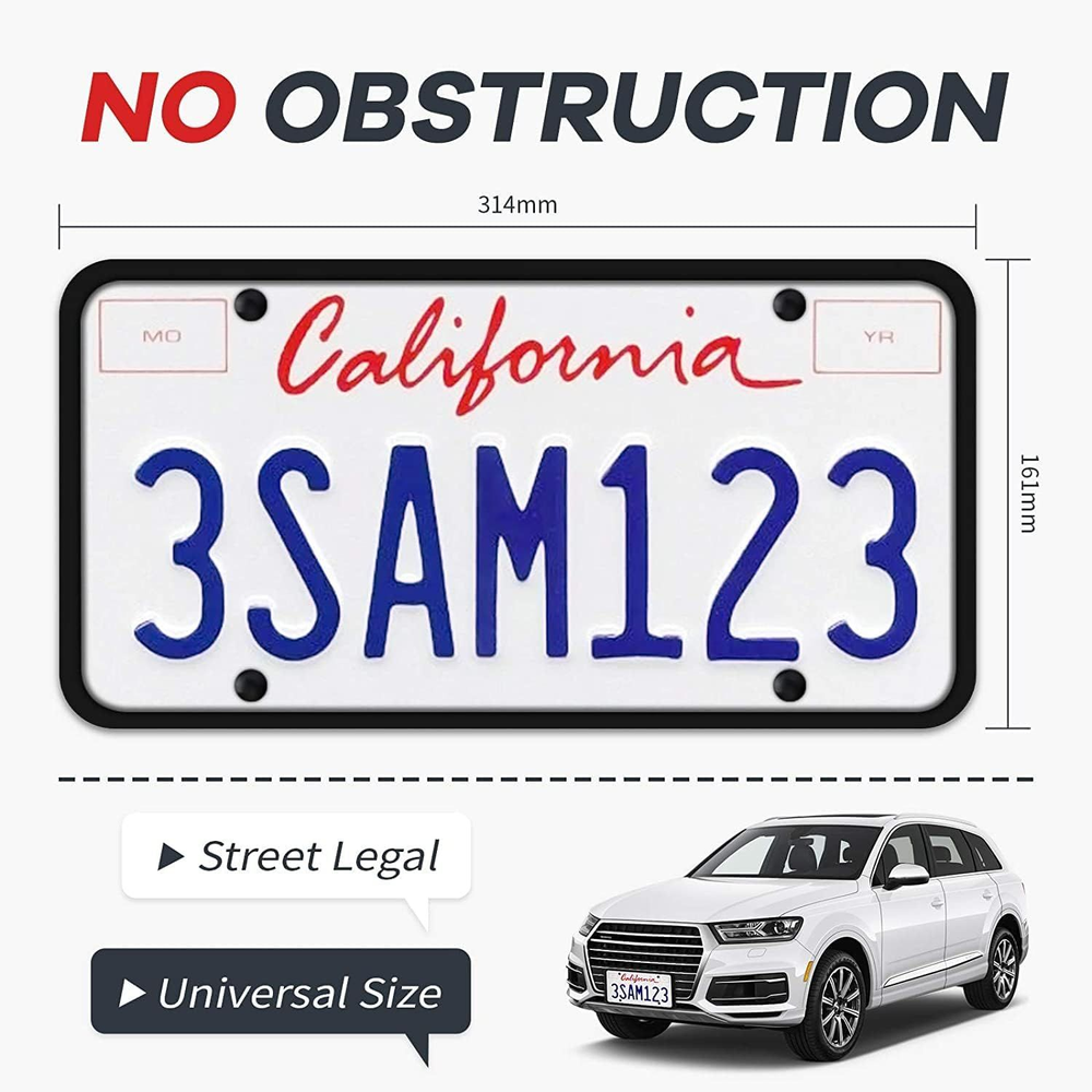 Aujen Silicone License Plate Frames,2 Pack Black Side-Opening 2