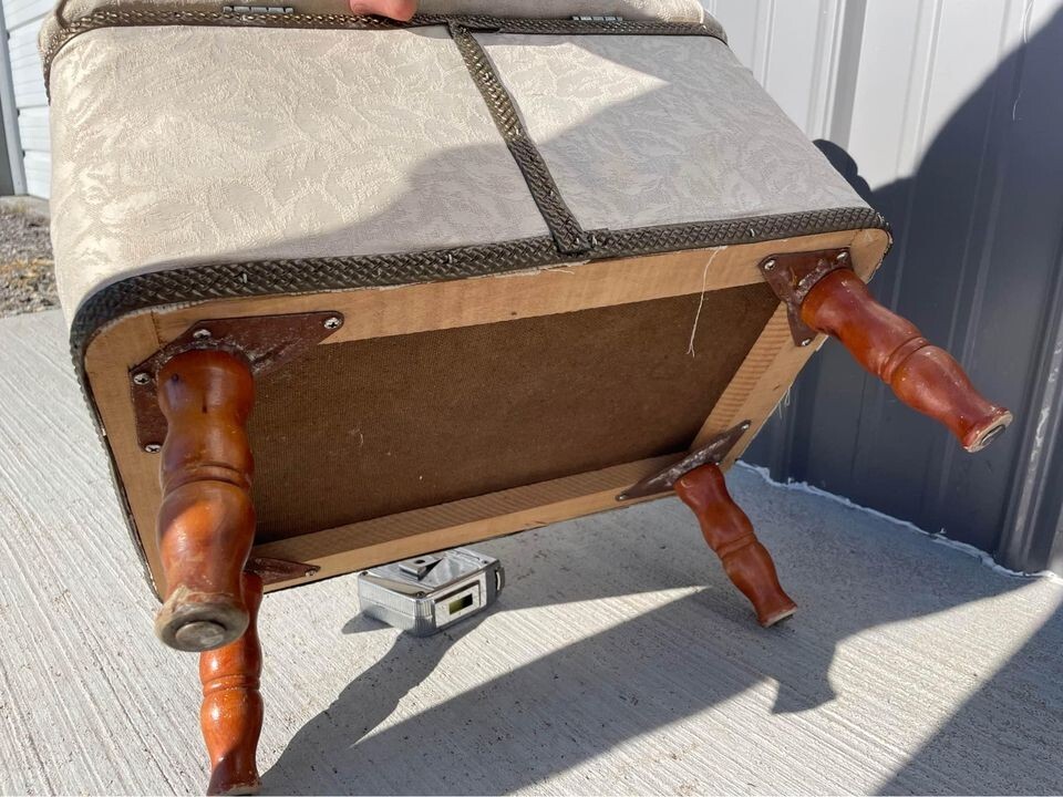 Vintage cushion top ottoman storage box sewing mcm 