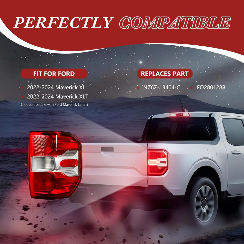Halogen Left Tail Light without Blind Spot Compatible with Ford Maverick XL/XLT