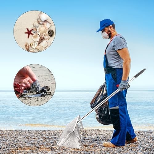 Durable Sand Flea Rake with Sharp Teeth and Wide Basket for Easy Beach Use