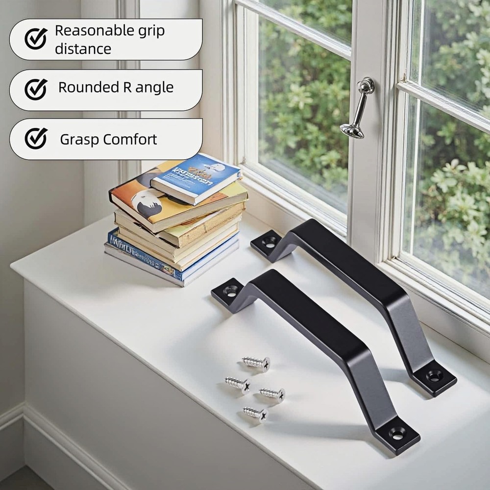 Chinshwehaw 6.1 Matte Black Sliding Barn Door Handle Pull 2-Pack - Heavy Duty...