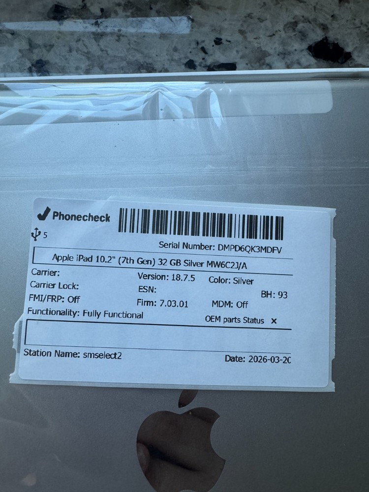 Apple iPad 7th Generation 32GB WiFi + Cellular 10.2" Silver MW6C2J/A Tablet