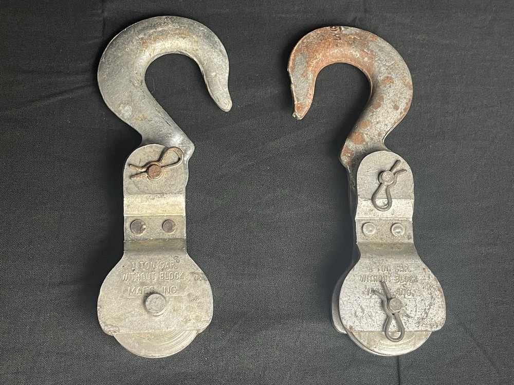 2 Pulley Hooks Metal/Snatch Block Pulley Vintage.