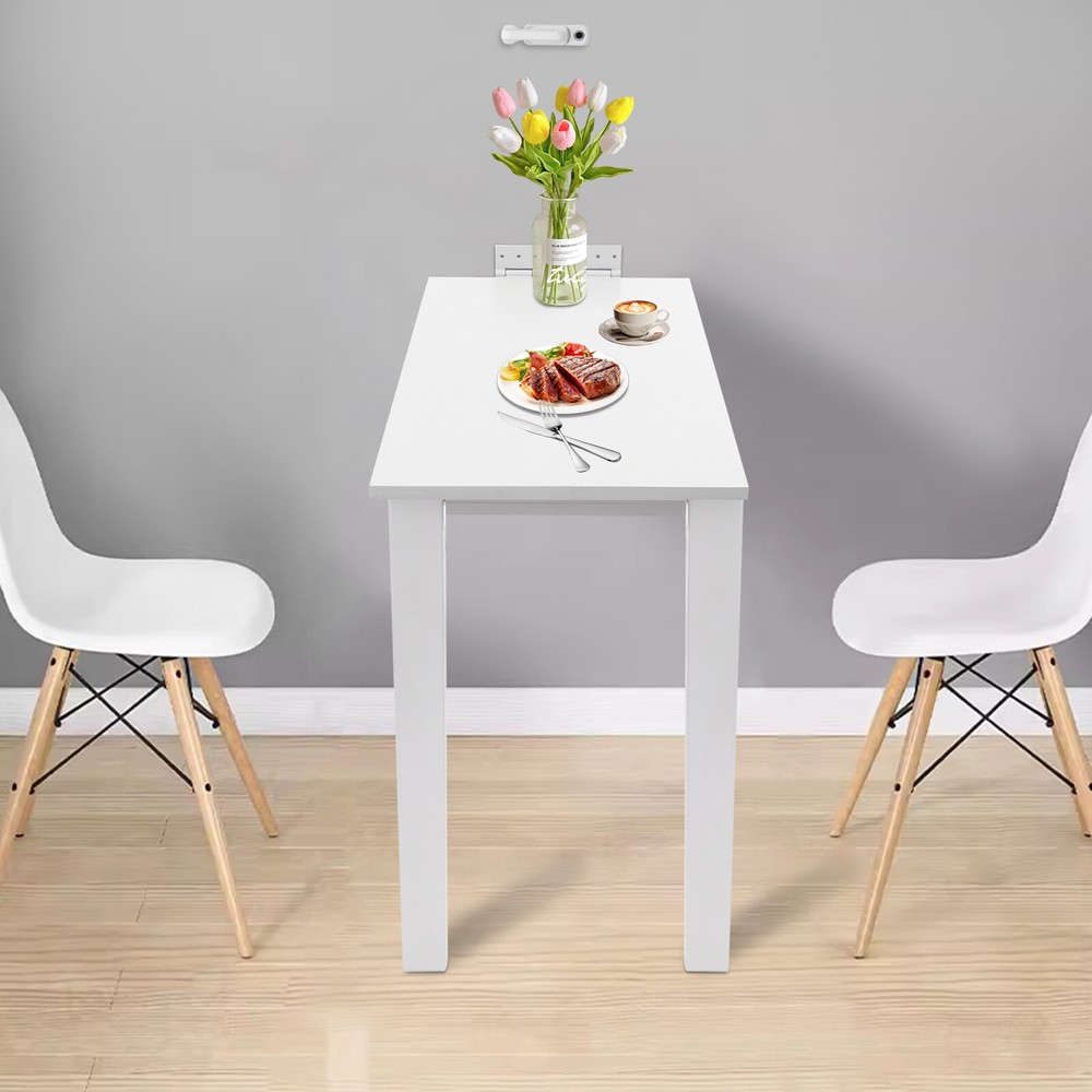 White Indoor Wall Mounted Wood Folding Table Folding Dining Table Load 60kg