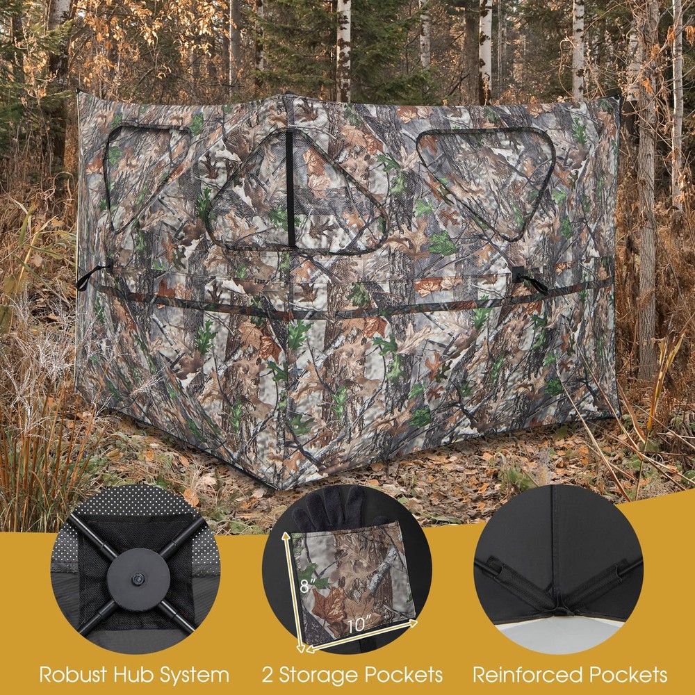 Tangkula 2-Panel Stakeout Hunting Blind, See Through 2-Panel, Camouflage
