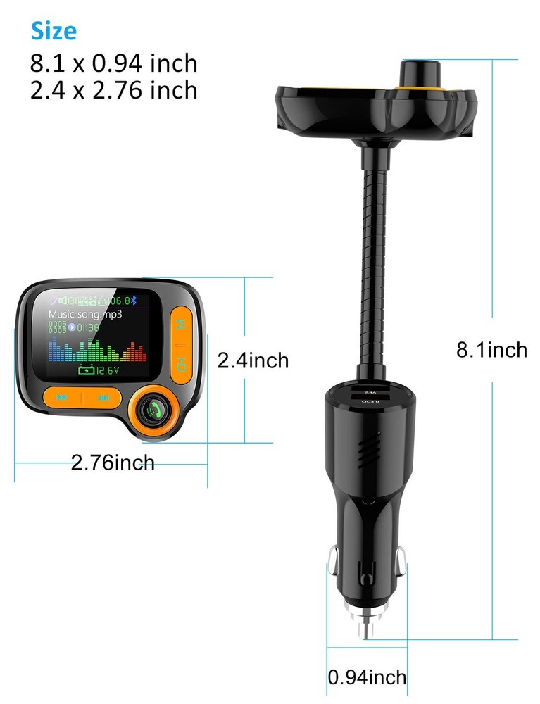 Bluetooth FM Transmitter Car Adapter,Support Wireless Handsfree Call and MP3 ...