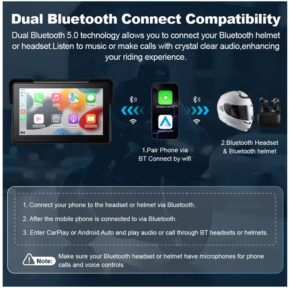 7 " Motorcycle Wireless Carplay Android Auto Screen Dual Bluetooth GPS Nav TPMS