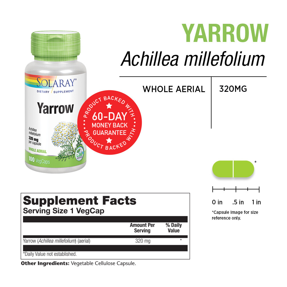 Solaray Yarrow 320mg Capsules, 100 Count