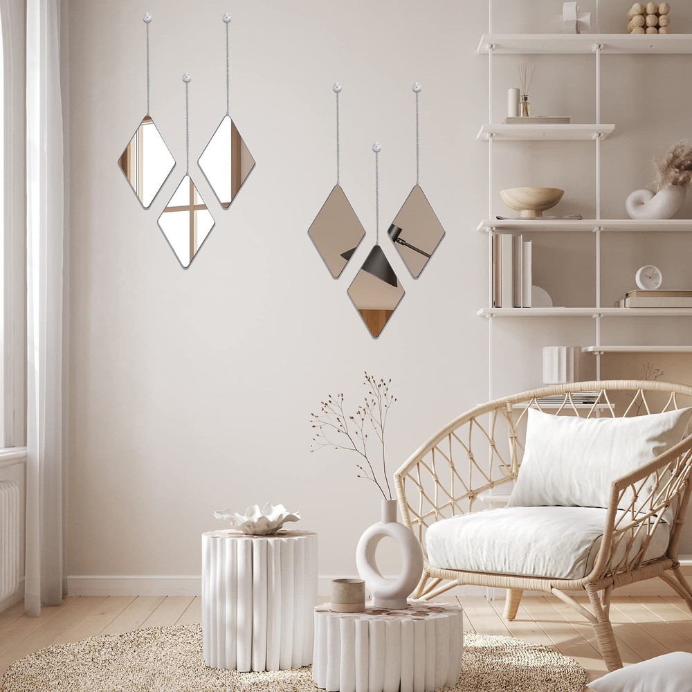 6 Pack Mirror Wall Decor Set with 2 Screwdriver Diamond Hanging Wall Mirror w...