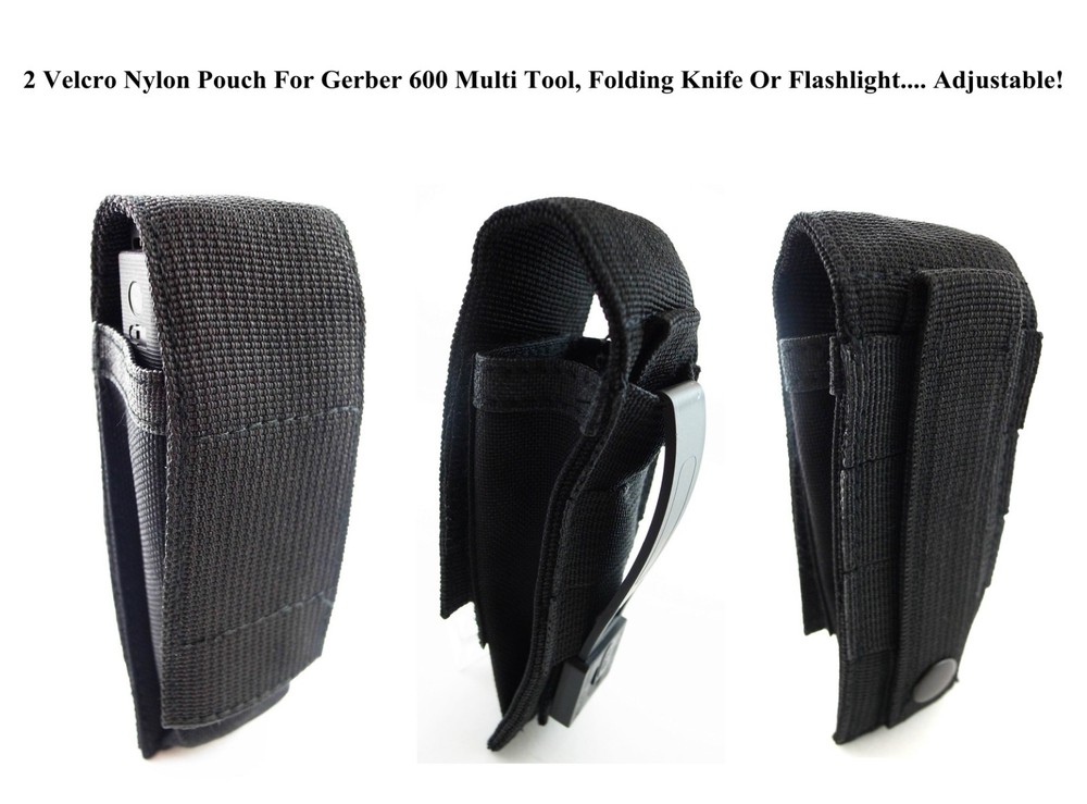 2 VELCRO & SNAP ATTACHMENTS Pouch For Gerber, Buck Multi Tool, 5" Folding Knife