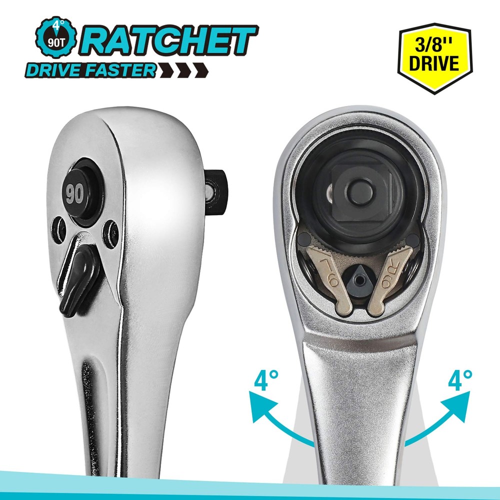 DURATECH 3/8 Inch Drive Ratchet Handle, Socket 3/8"(Matte), Silver