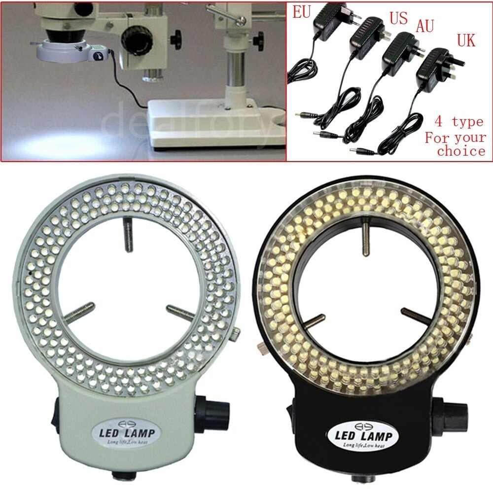 Adjustable 144 LED Bulb Microscope Ring Light Illuminator Lamp US/UK/EU/AU Plug