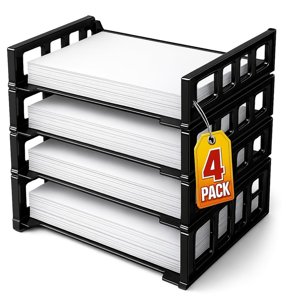 1InTheOffice Stackable Paper Tray Organizer, Plastic Letter Tray, Office Desk...