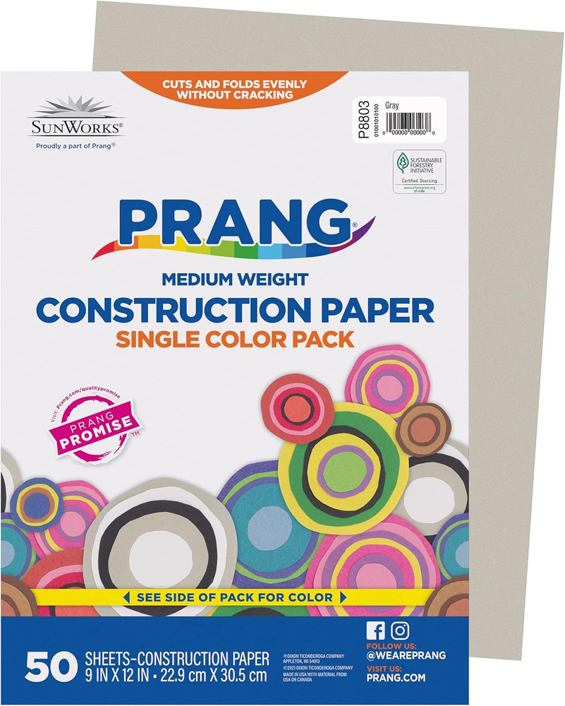 (Formerly Sunworks) Construction Paper, Gray, 9" X 12", 50 Sheets