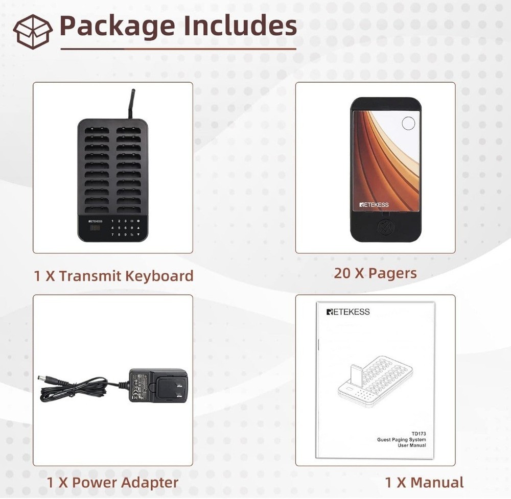 Restaurant Pager, Queue Wireless Calling System, 1640ft Working Distance TD173