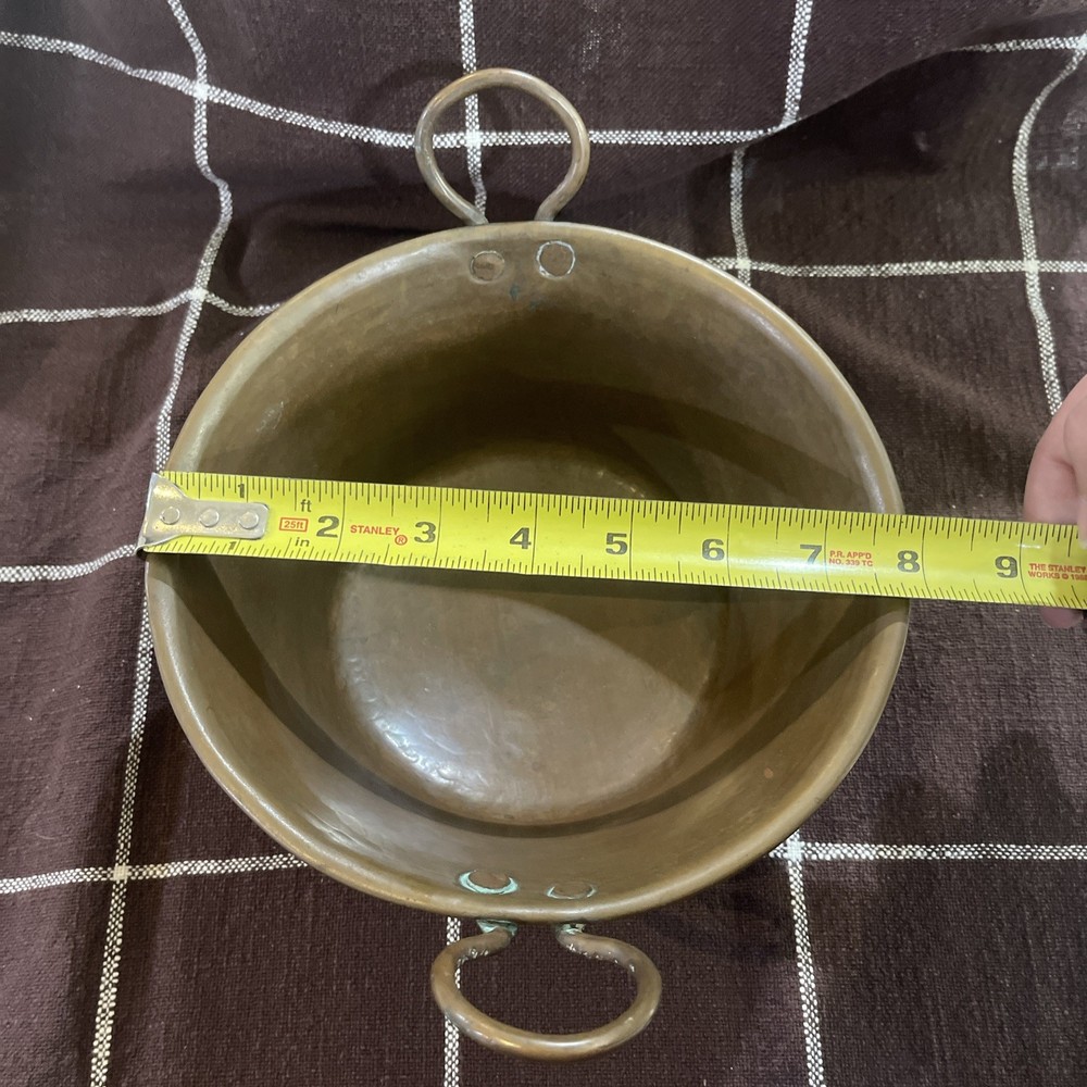 Primitive Hammered Copper Pot w Double Handles Rounded Bottom Rustic Farmhouse