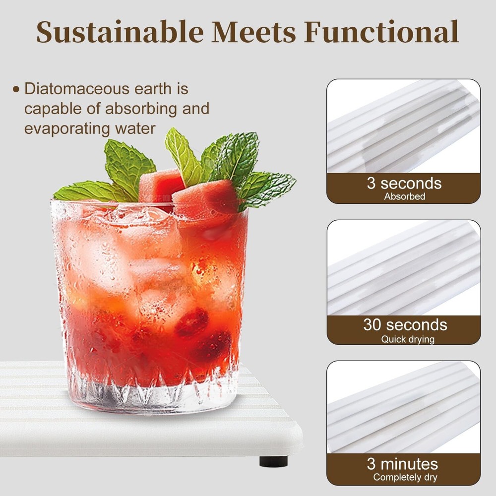 3 PCS Premium Diatomite Coasters with Grooved Design - Thirsty Absorbent Ston...