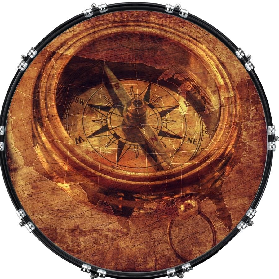 22" Custom Bass Kick Drum Front Head Graphic Graphical US Compass