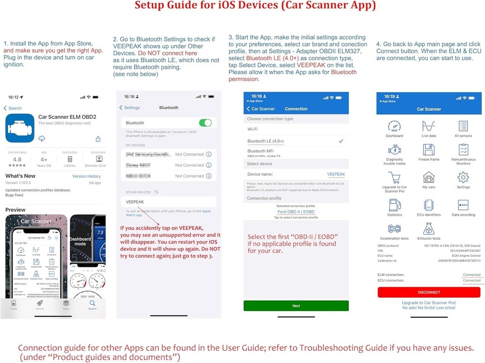 Veepeak OBDCheck BLE+ Bluetooth 4.0 OBD2 Scanner for iOS & Android, Car Code for