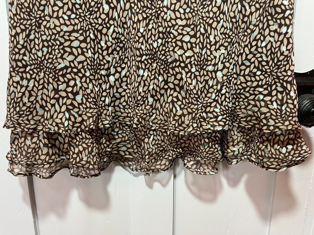 Viyella 3 piece set Size 14 80% Silk Brown & Blue Leaf Pattern