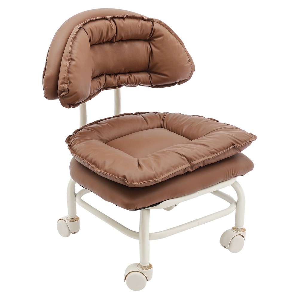 Brown Rolling Stool with Back Rest Heavy Duty Rolling Stool Roller Chair USA