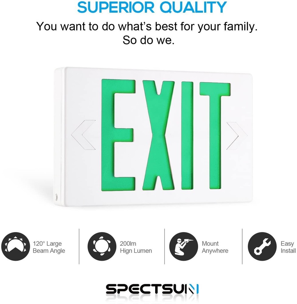 SPECTSUN 4 Packs UL Listed -Green Exit Sign with Battery Backup Led Exit Lights