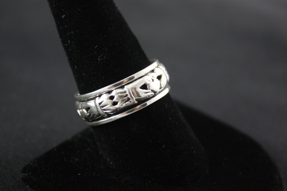 .925 Sterling Silver Spinner Ring Claddagh Celtic