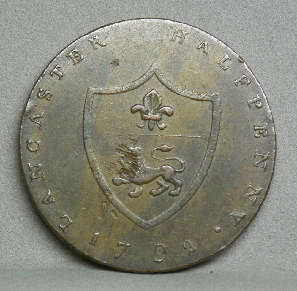 GREAT BRITAIN, 1792 LANCASTER 1/2 Penny