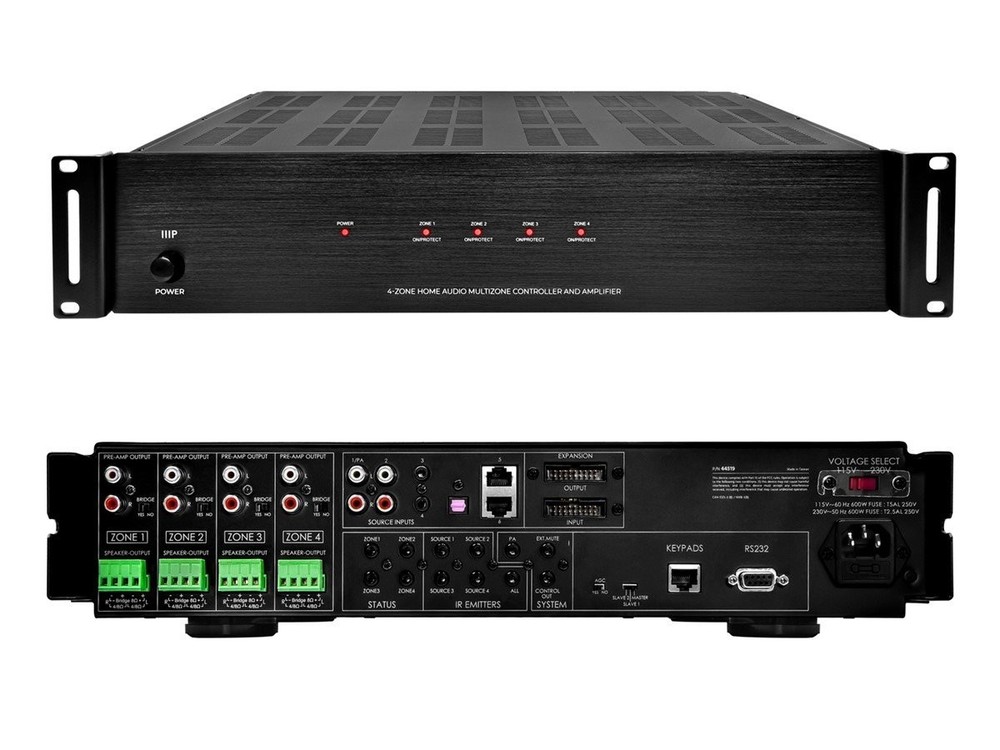 Monoprice 44519 4-Zone Multizone Controller Amplifier Bluetooth IR RCA TOSLINK