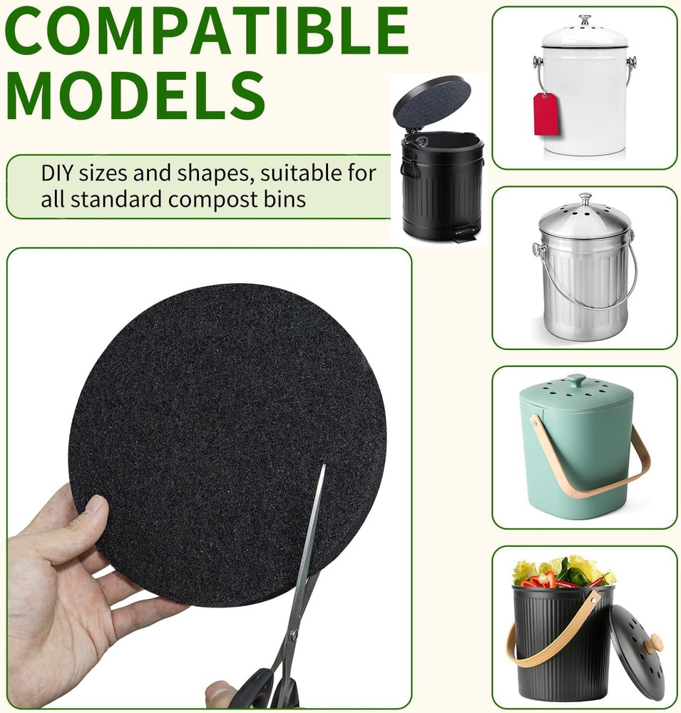 6.7 Inch Kitchen Compost Bin Charcoal Filter Replacements, 12 Pack Compost Pail