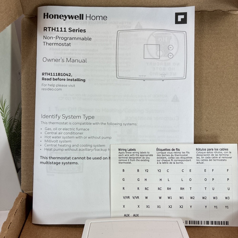 Honeywell Non-Programmable Thermostat RTH111B1024 Digital Display Wall Mount New