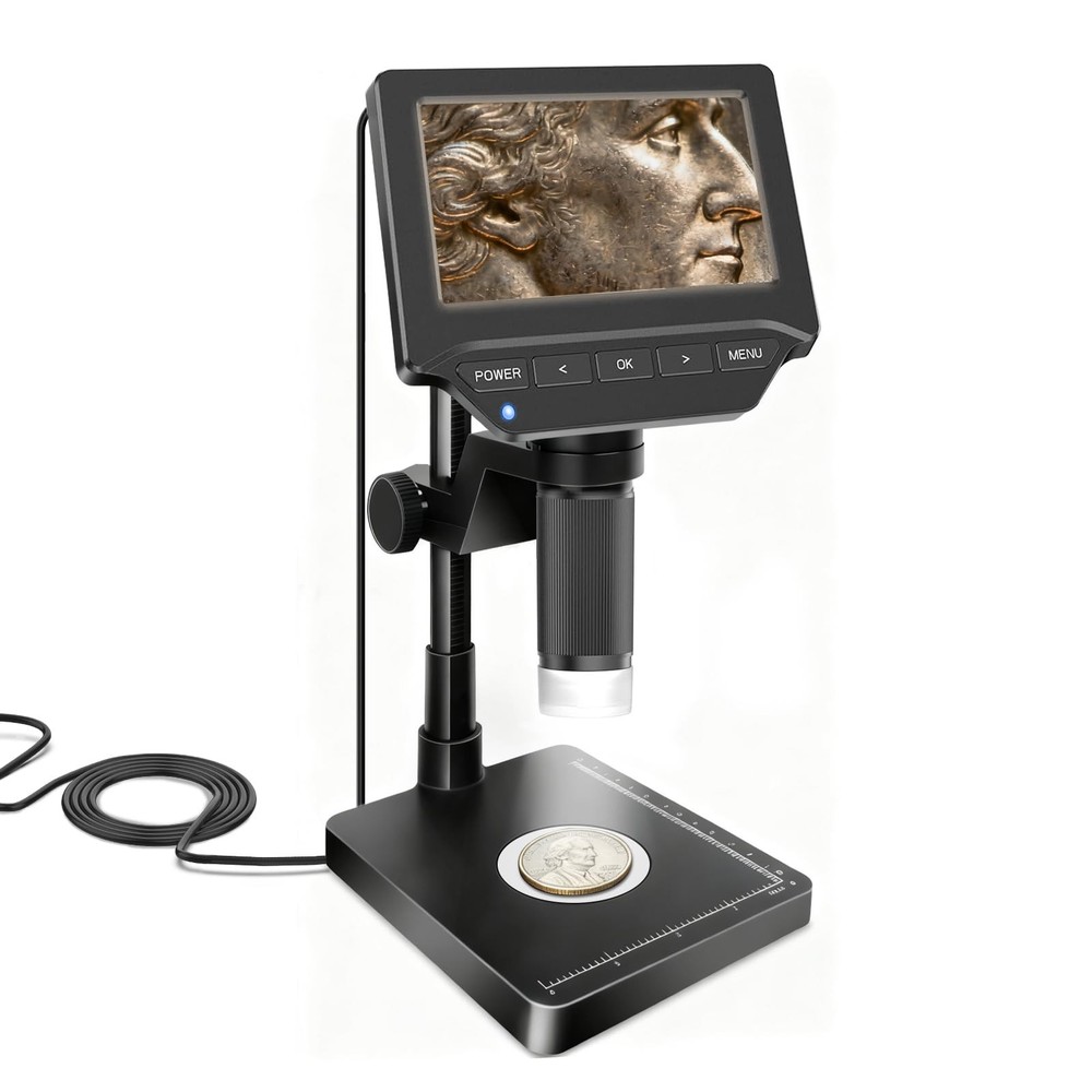 MoreDisp Digital Microscope,4.3" Coin Microscope with Black
