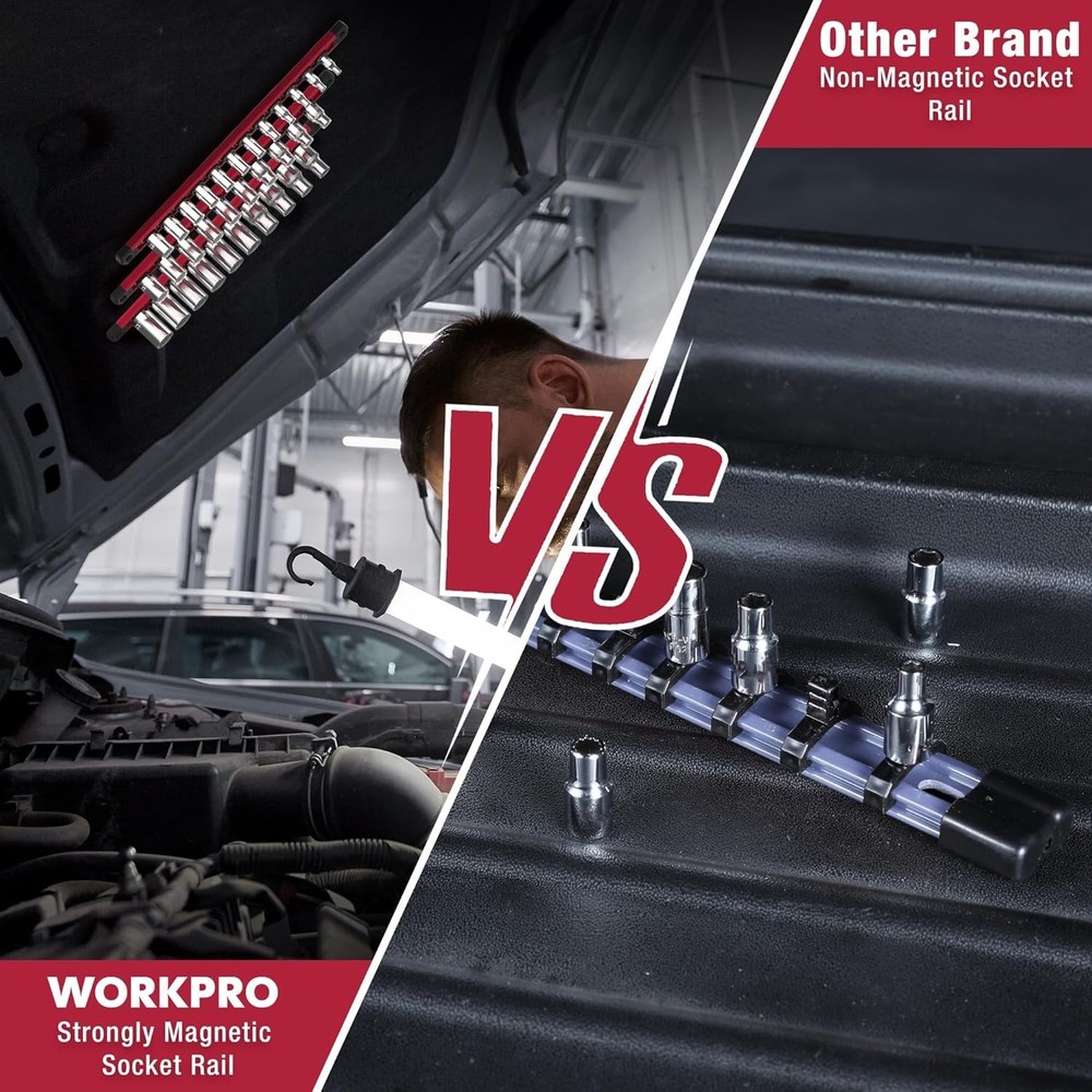 Aluminum Magnetic Socket Organizer with Movable Clips - Compact Garage Solution