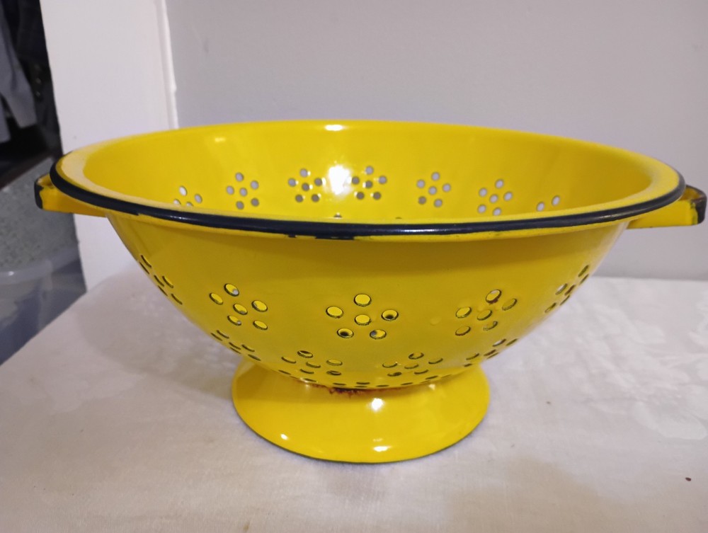 Vintage Yellow Enamel Colander
