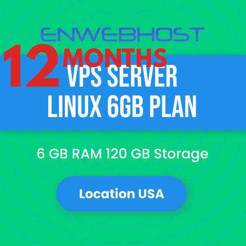 VPS Server Linux 6GB RAM 120 GB Storage Location US - 12 Months