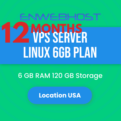 VPS Server Linux 6GB RAM 120 GB Storage Location US - 12 Months