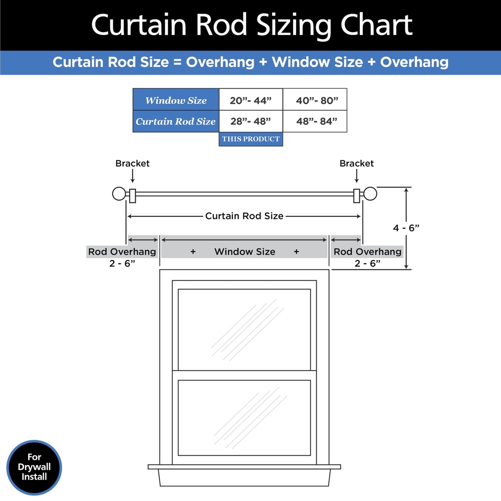 7/16” Diameter Adjustable Café Curtain Rod Set, 28-48" Adjustable Length