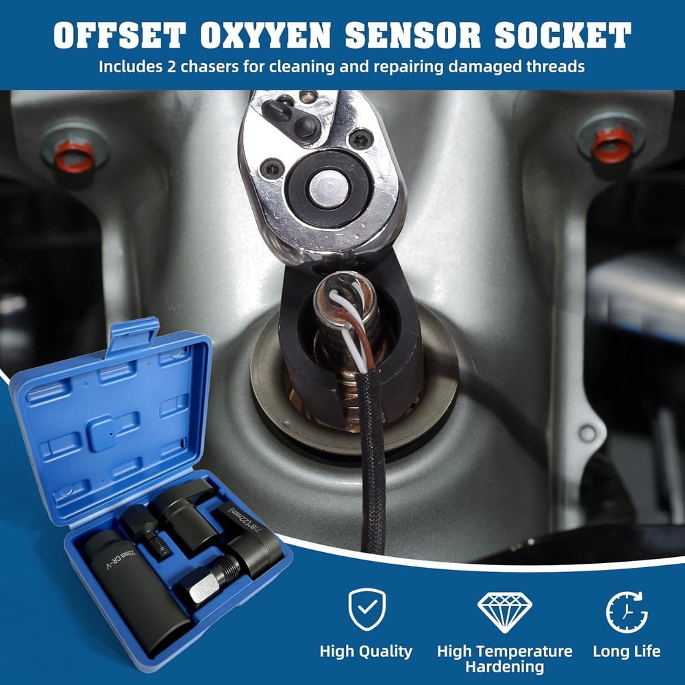 5PCS Oxygen Sensor Wrench & Thread Repair Kit, Offset Low Profile O2 Sensor Sock